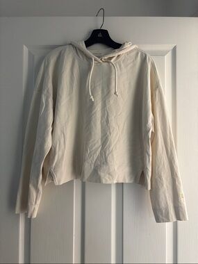 Everlane 100% Organic Cotton Cropped Cream Hoodie with Drawstring Hood Sz M